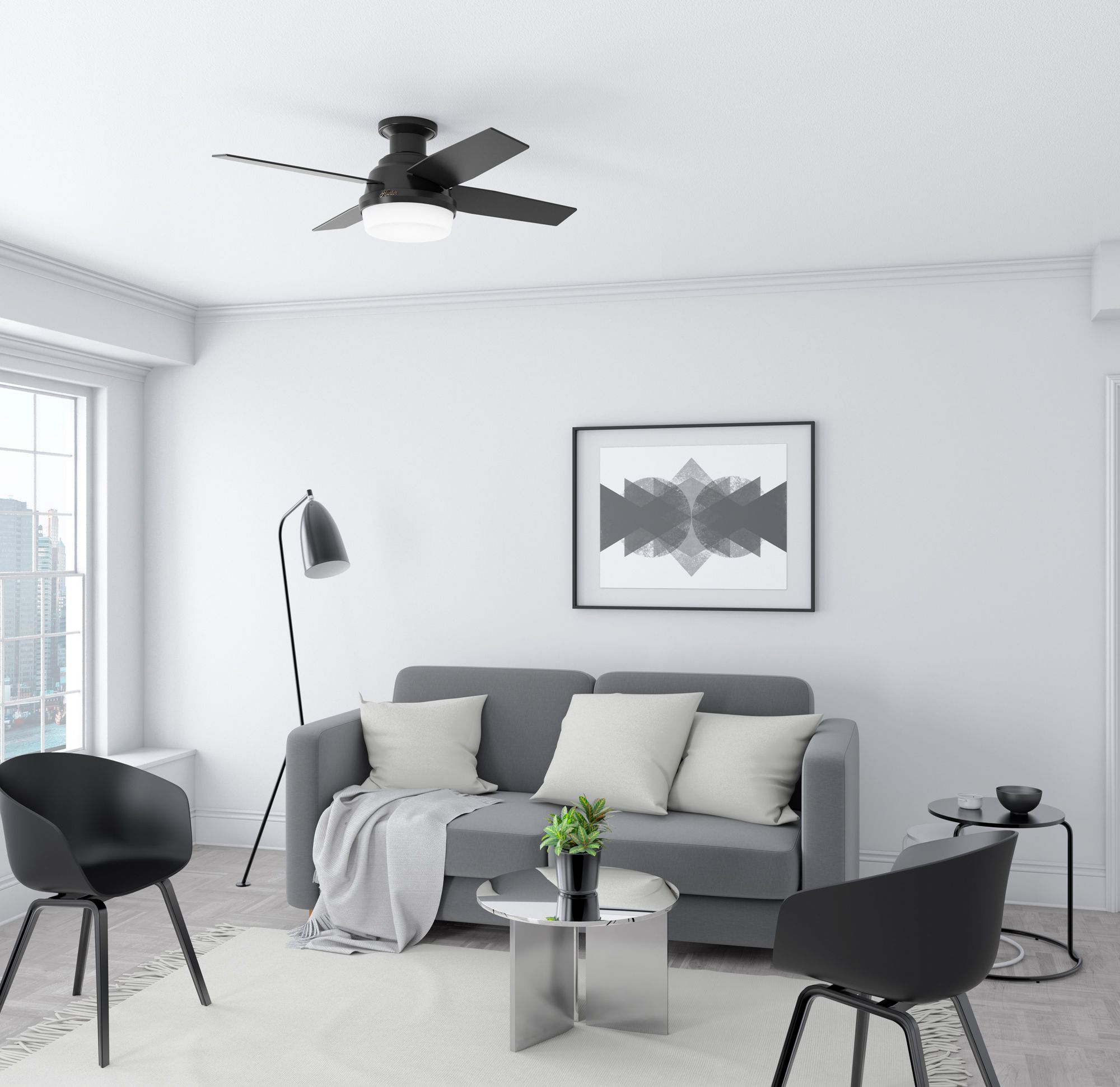44" Hunter Dempsey Matte Black LED Ceiling Fan