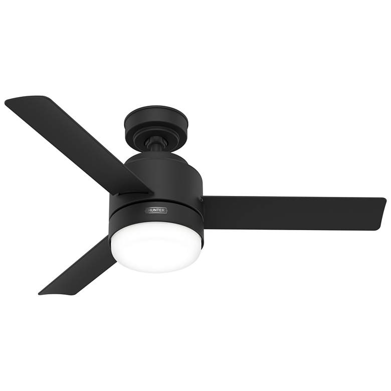 Image 1 44 inch Hunter Elliston Matte Black Damp Rated LED Ceiling Fan with Remote