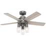 44" Hunter Hardwick Matte Silver Ceiling Fan with LED Light Kit