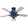 44" Hunter Hartland Indigo Blue Ceiling Fan with LED Light Kit
