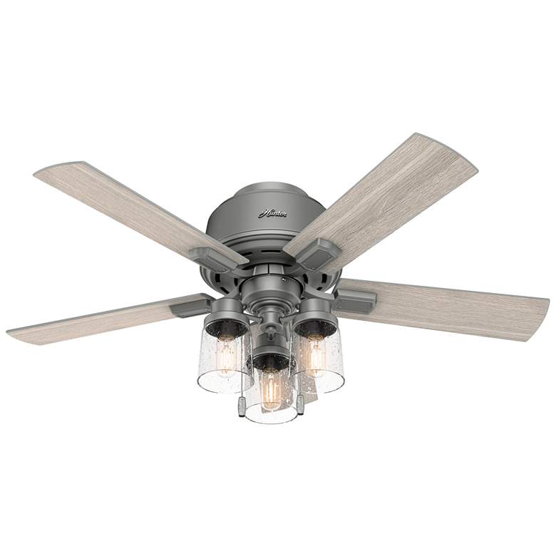Image 1 44 inch Hunter Hartland Matte Silver Low Profile Ceiling Fan with LED Ligh
