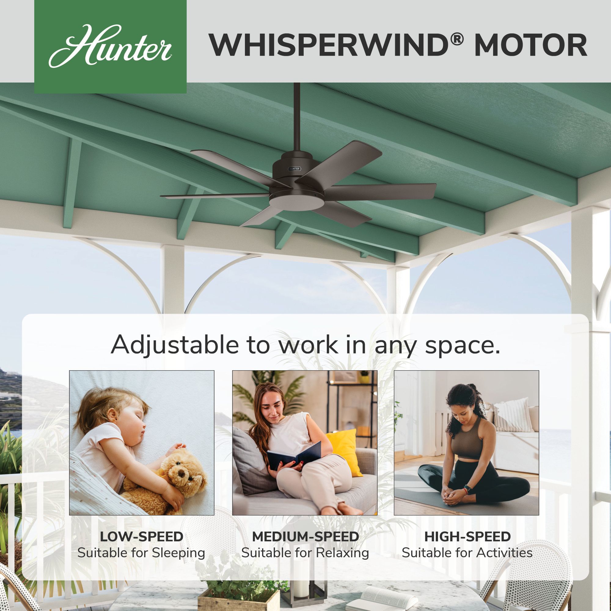 44" Hunter Kennicott Bronze Damp Rated Ceiling Fan with Wall Control