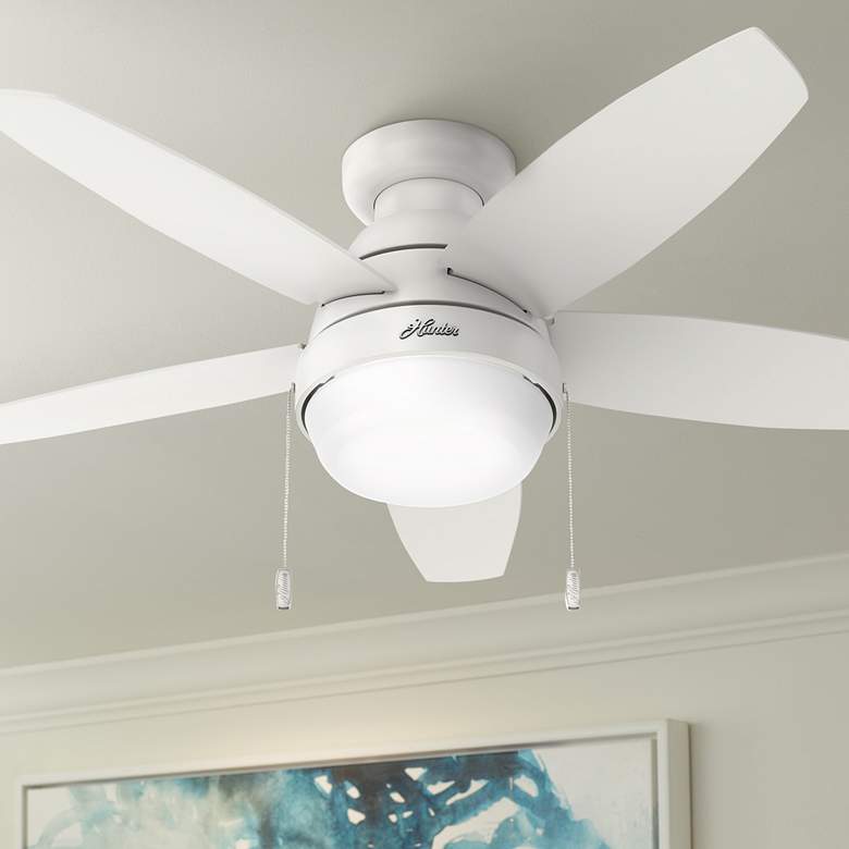 Image 1 44 inch Hunter Lilliana Fresh White LED Hugger Ceiling Fan with Pull Chain