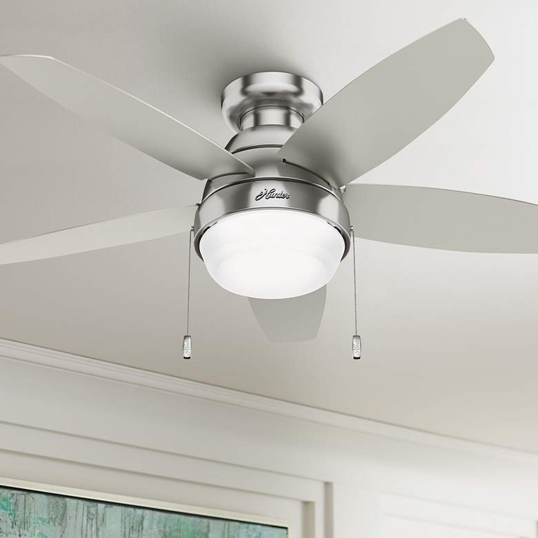 Image 1 44 inch Hunter Lilliana Nickel LED Hugger Ceiling Fan with Pull Chain