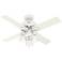 44" Hunter Pelston Matte White Ceiling Fan with LED Light Kit