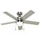 44" Hunter Rogers LED Brushed Nickel Ceiling Fan with Pull Chain
