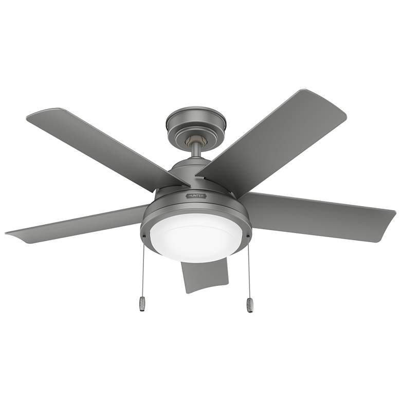 Image 1 44 inch Hunter Seawall Matte Silver Wet Rated LED Pull Chain Ceiling Fan