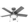 44" Hunter Seawall Matte Silver Wet Rated LED Pull Chain Ceiling Fan