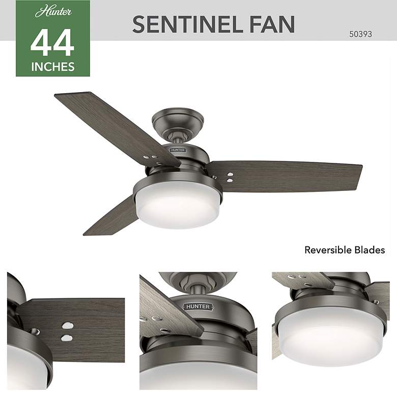 Image 5 44" Hunter Sentinel LED 3-Blade Brushed Slate Ceiling Fan with Remote more views
