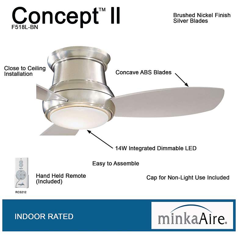 Image 3 44" Minka Aire Concept II Brushed Steel Flushmount LED Fan with Remote more views