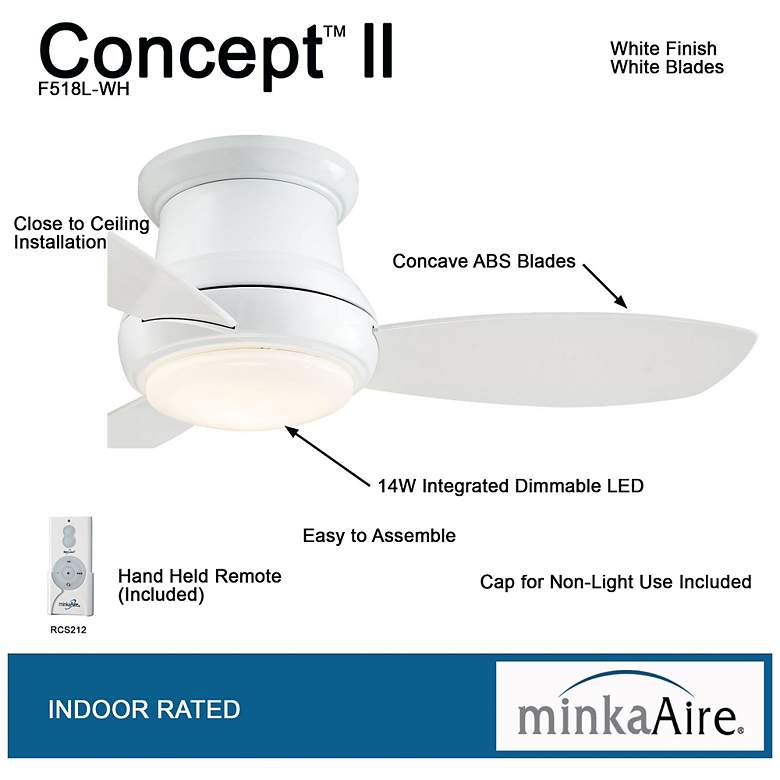 Image 3 44" Minka Aire Concept II White Flushmount LED Ceiling Fan with Remote more views