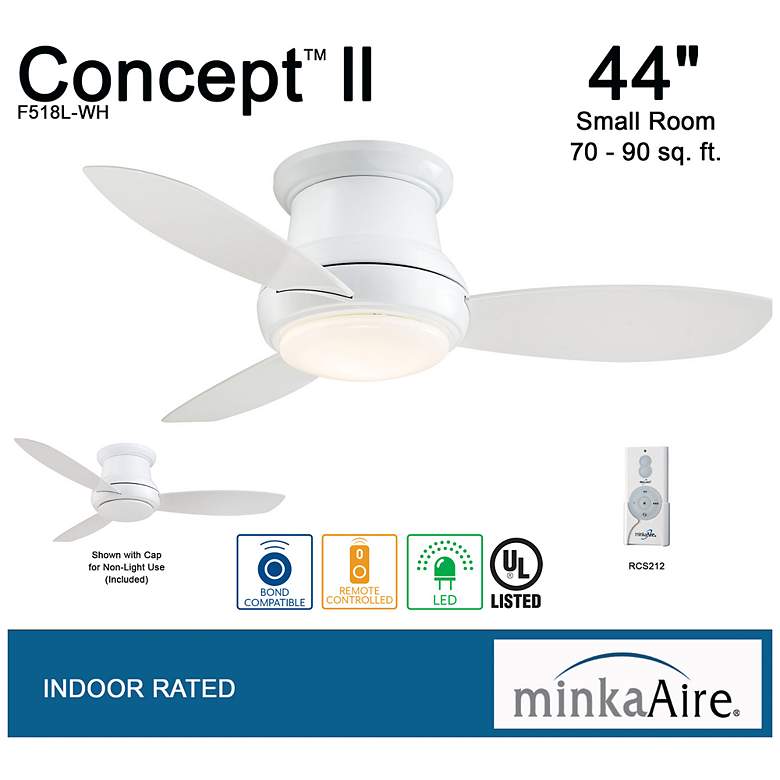 Image 4 44" Minka Aire Concept II White Flushmount LED Ceiling Fan with Remote more views