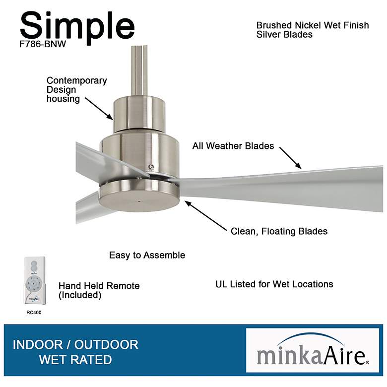 Image 6 44" Minka Aire Simple Brushed Nickel Outdoor Ceiling Fan with Remote more views