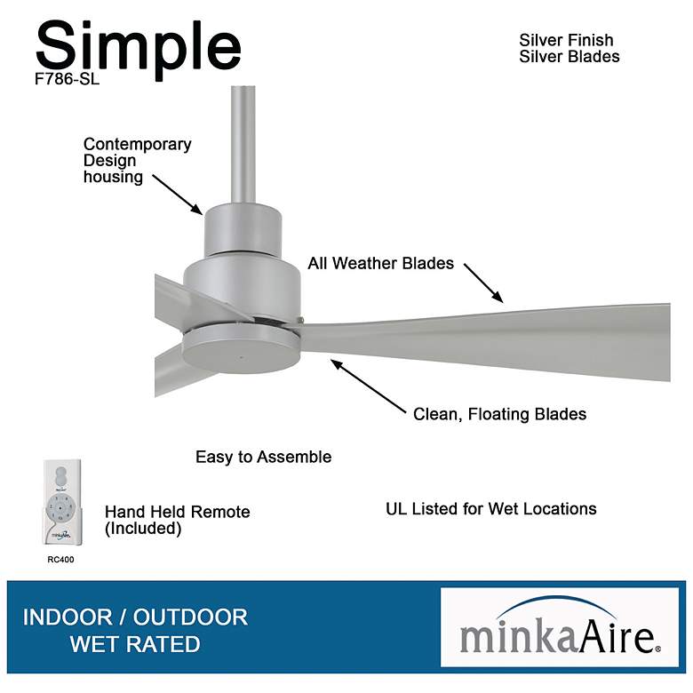 Image 6 44" Minka Aire Simple Silver Wet Rated Ceiling Fan with Remote more views