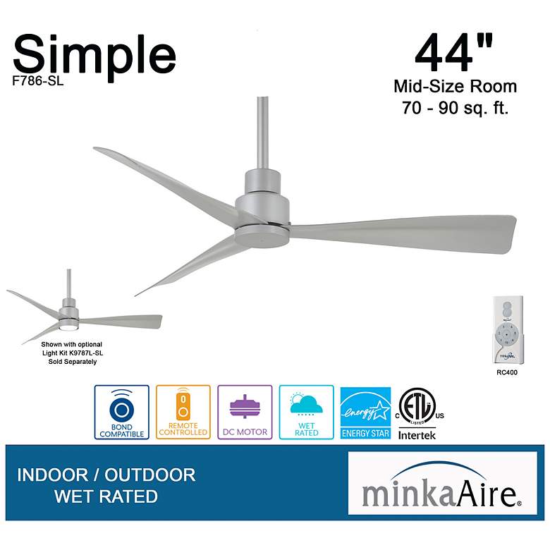 Image 7 44" Minka Aire Simple Silver Wet Rated Ceiling Fan with Remote more views