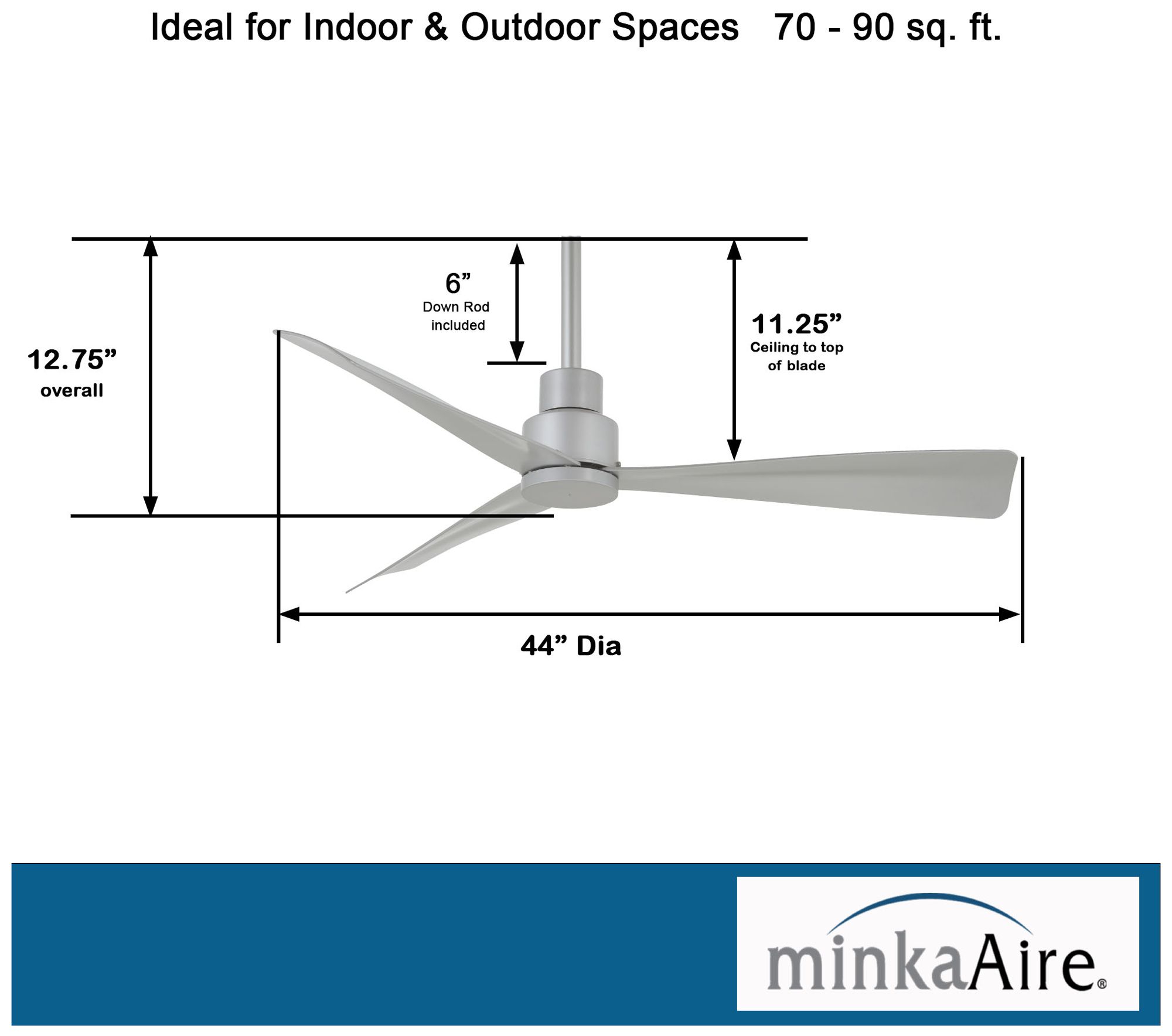 44" Minka Aire Simple Silver Wet Rated Ceiling Fan with Remote