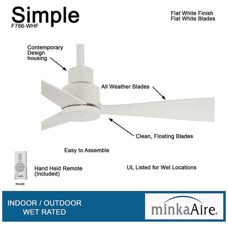 Image 6 44" Minka Aire Simple White Outdoor Ceiling Fan with Remote Control more views