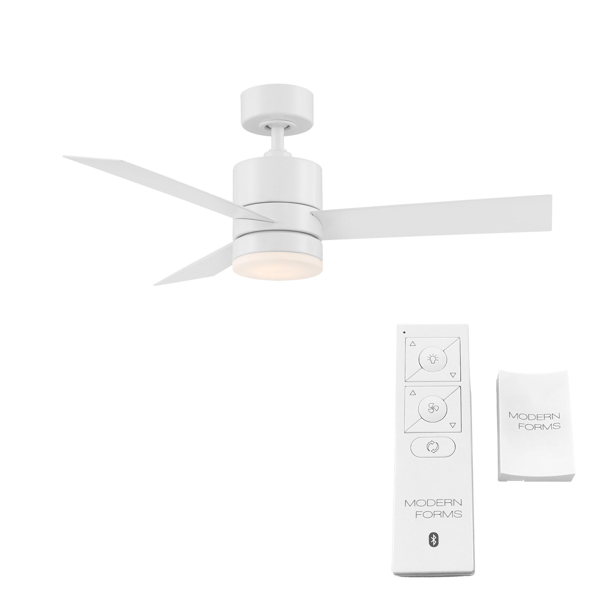 44" Modern Forms Axis Matte White 2700K LED Ceiling Fan in scene