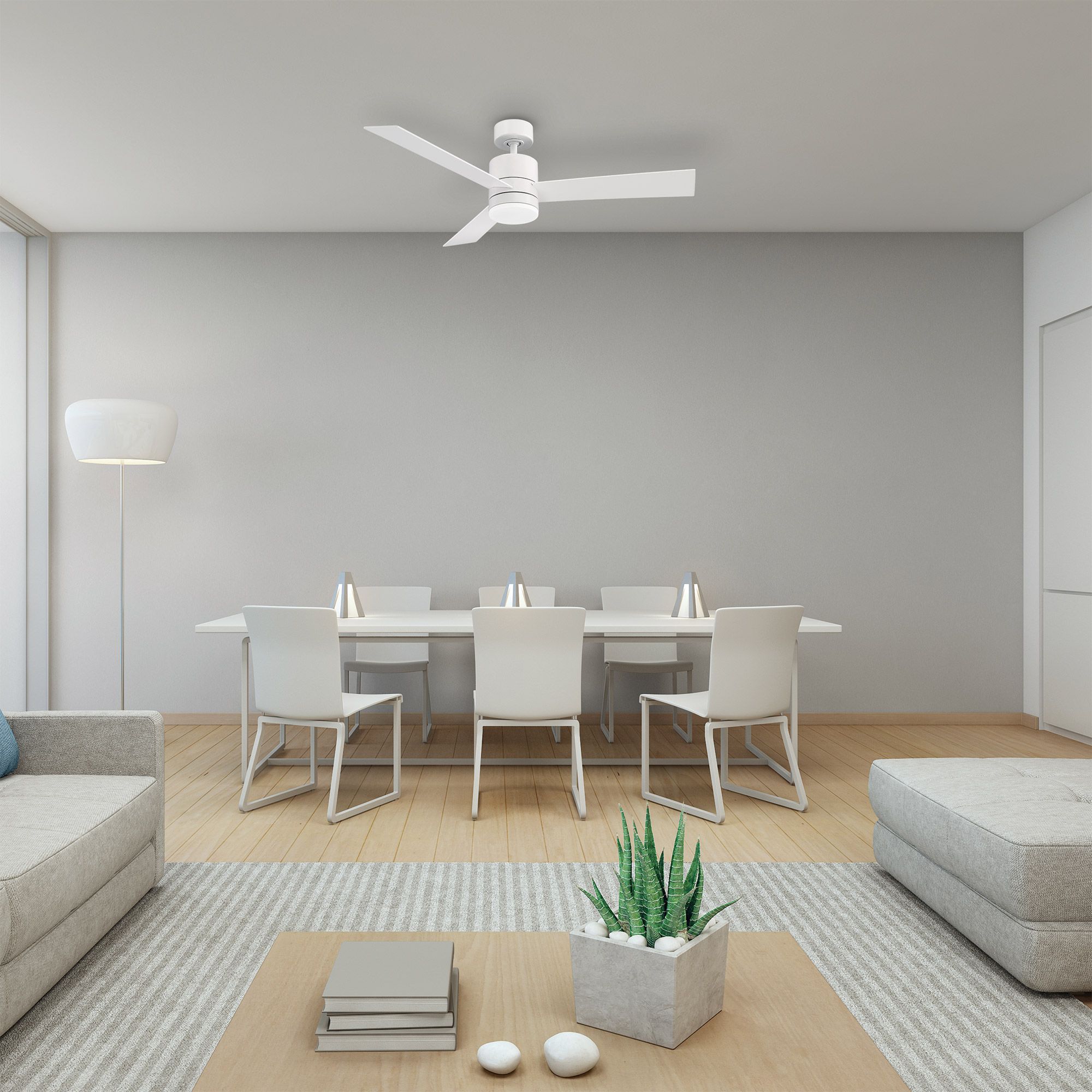 44" Modern Forms Axis Matte White LED Smart Ceiling Fan in scene