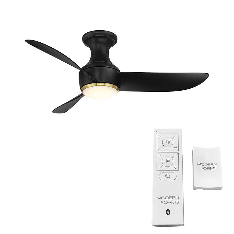 44&quot; Modern Forms Corona Black Brass LED Hugger Ceiling Fan with Remote more views