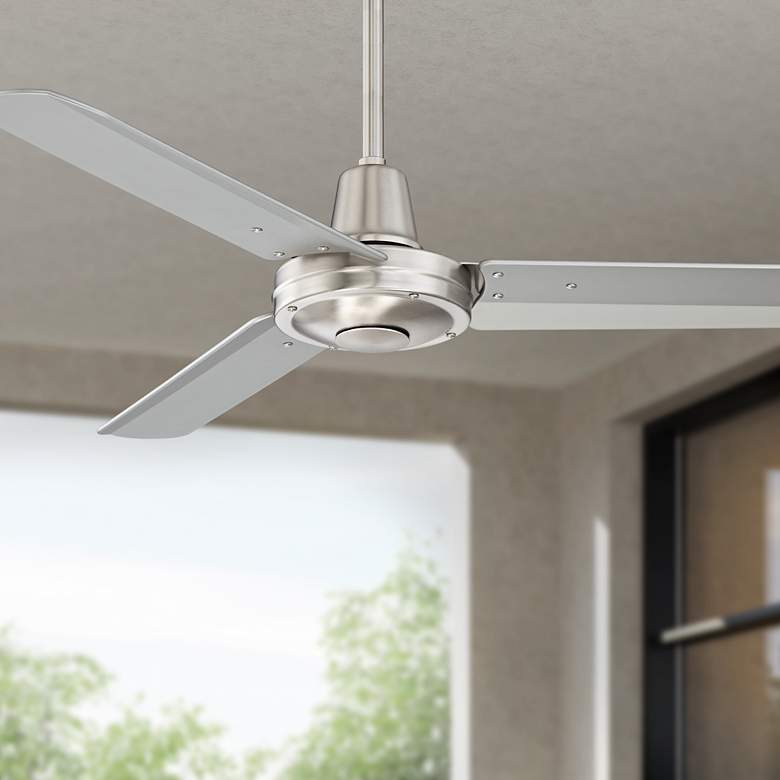 44 inch Plaza DC Brushed Nickel Damp Rated Ceiling Fan with Remote