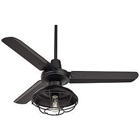 Image2 of 44" Plaza Matte Black Damp Rated Cage Light Ceiling Fan with Remote
