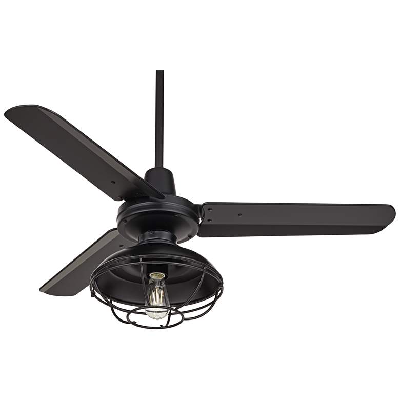 Image 2 44" Plaza Matte Black Damp Rated Cage Light Ceiling Fan with Remote