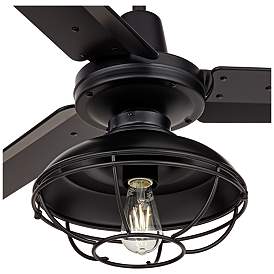 Image3 of 44" Plaza Matte Black Damp Rated Cage Light Ceiling Fan with Remote more views