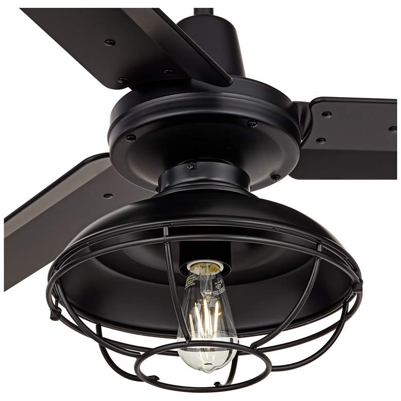 Image 3 44" Plaza Matte Black Damp Rated Cage Light Ceiling Fan with Remote more views