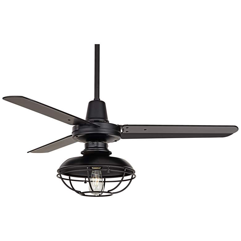 Image 6 44" Plaza Matte Black Damp Rated Cage Light Ceiling Fan with Remote more views