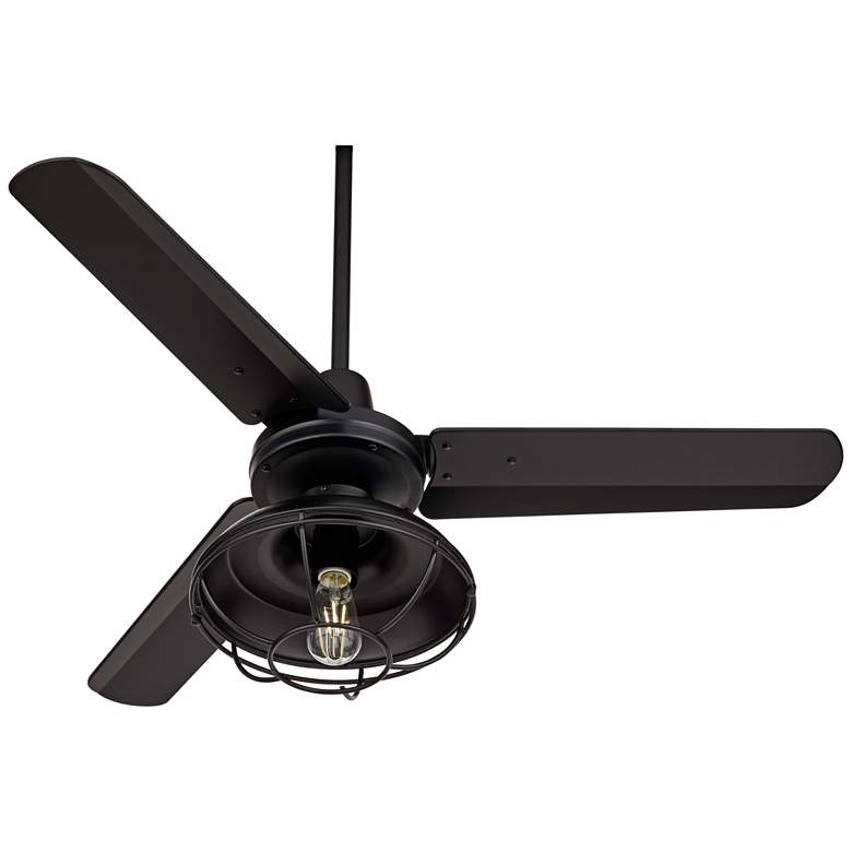 Image 7 44" Plaza Matte Black Damp Rated Cage Light Ceiling Fan with Remote more views
