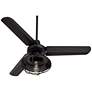 44" Plaza Matte Black Damp Rated Cage Light Ceiling Fan with Remote