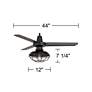 44" Plaza Matte Black Damp Rated Cage Light Ceiling Fan with Remote