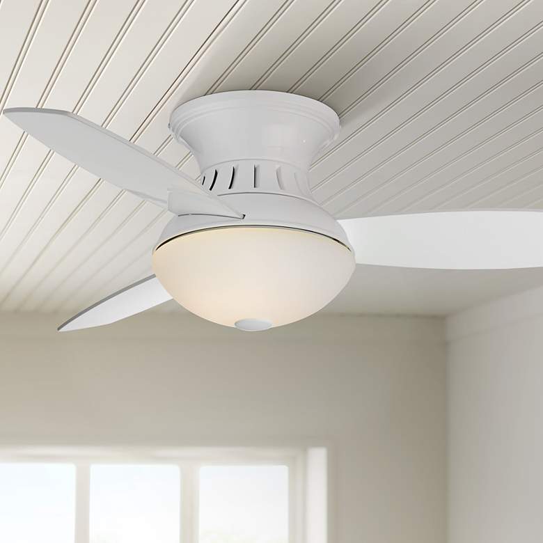 Image 1 44 inch Possini Euro Encore White Hugger LED Ceiling Fan with Remote