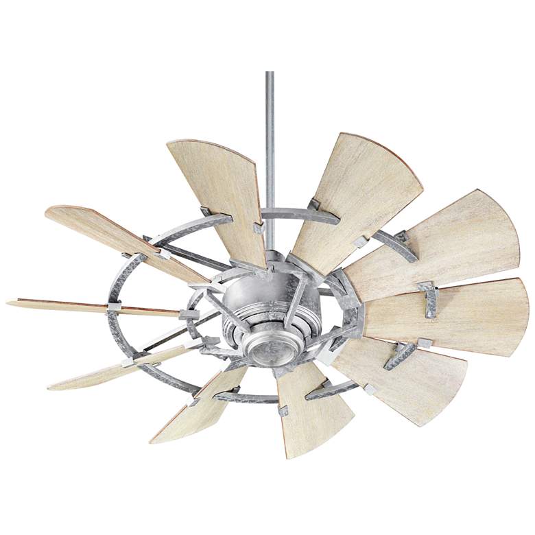 Image 2 44 inch Quorum Windmill Galvanized Finish Rustic Ceiling Fan with Remote