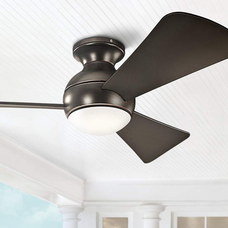 Image 1 44 inch Sola Olde Bronze Wet Rated Hugger Ceiling Fan with Wall Control