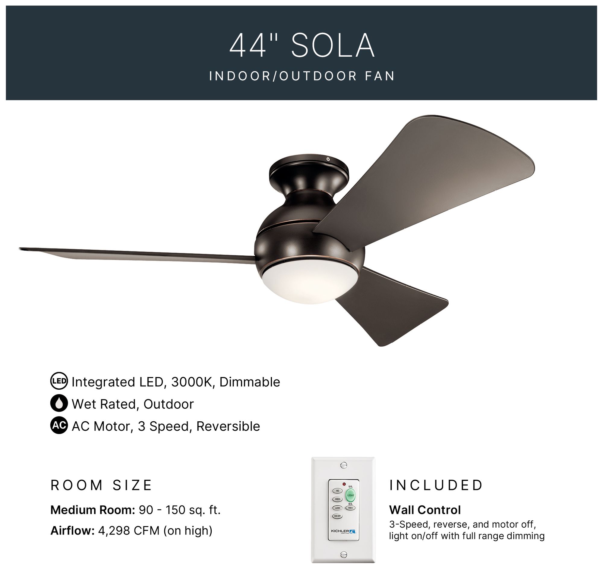 Image 4 44" Sola Olde Bronze Wet Rated Hugger Ceiling Fan with Wall Control more views