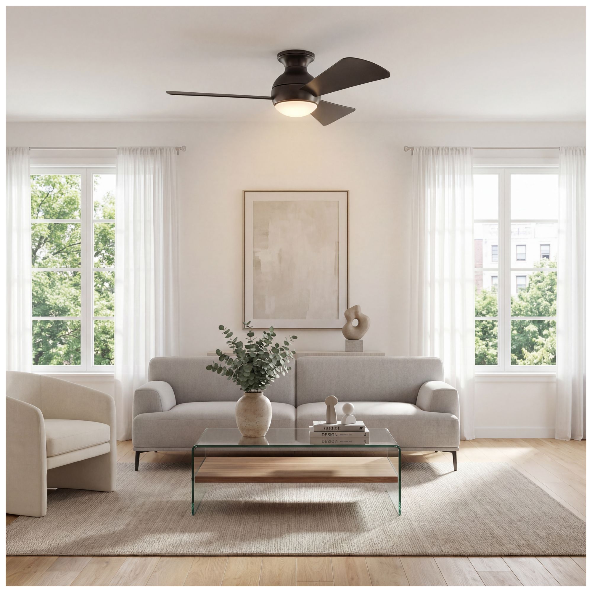 44" Sola Olde Bronze Wet Rated Hugger Ceiling Fan with Wall Control