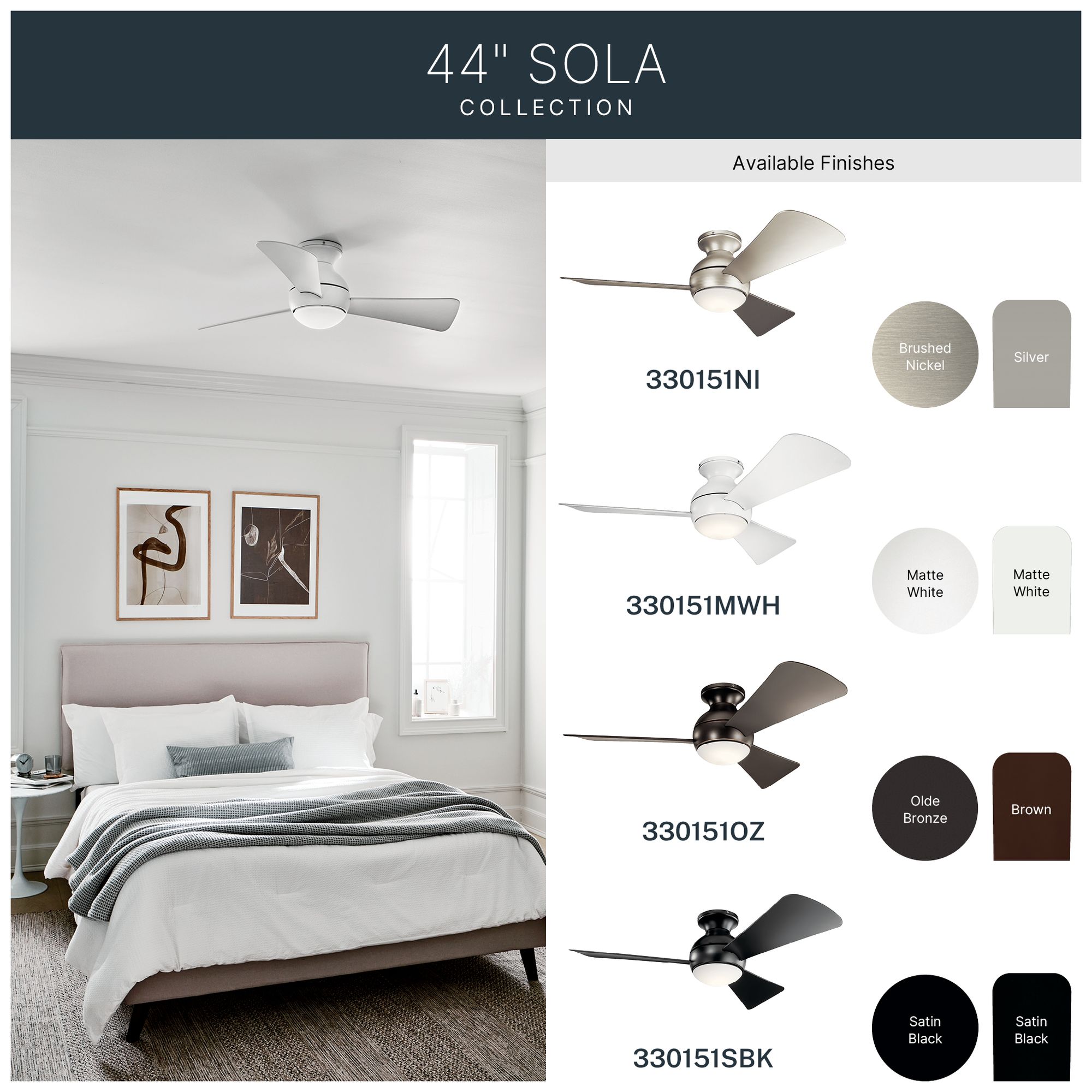 44" Sola Olde Bronze Wet Rated Hugger Ceiling Fan with Wall Control