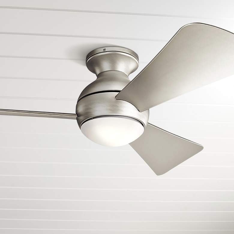 Image 1 44" Sola Satin Nickel Wet Rated LED Hugger Fan with Wall Control