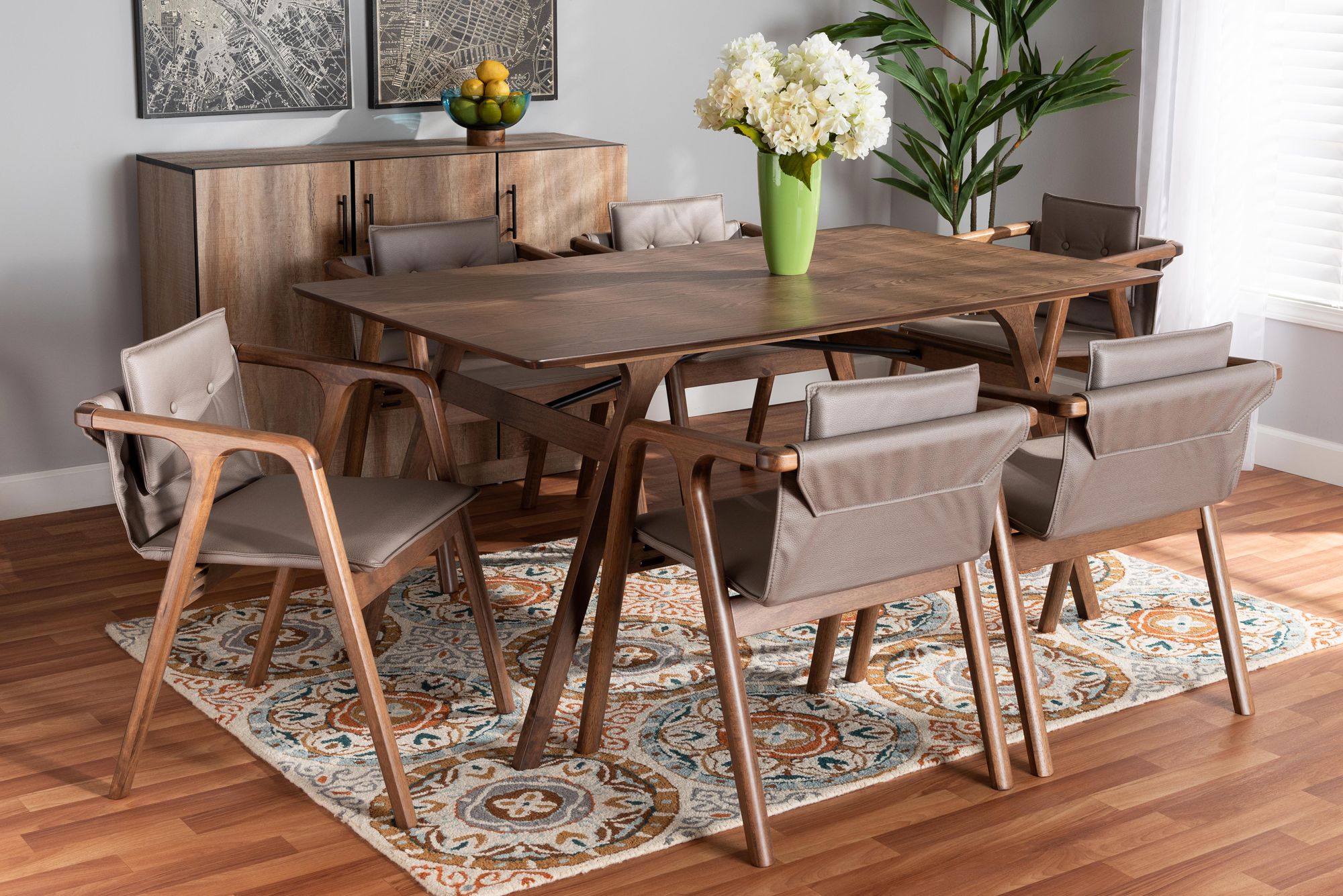 Image 1 Baxton Studio Marcena Gray Leather-Like 7-Piece Dining Set in scene