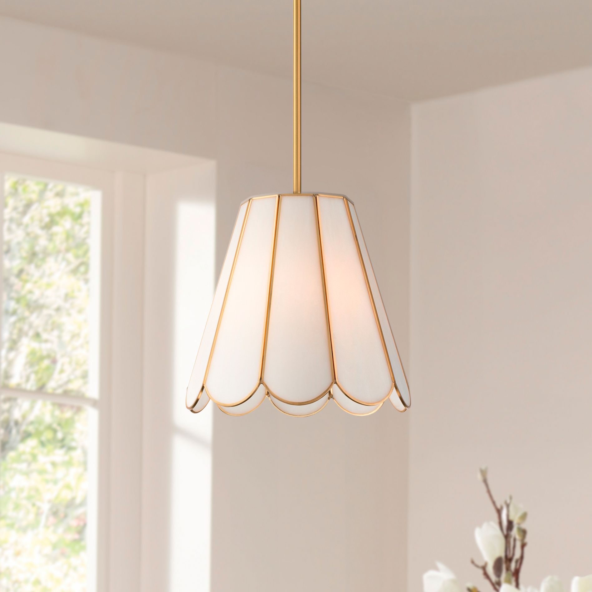 Image 1 Possini Euro Eldridge 12 1/4"W Brass and Seashell Mini Pendant Light in scene