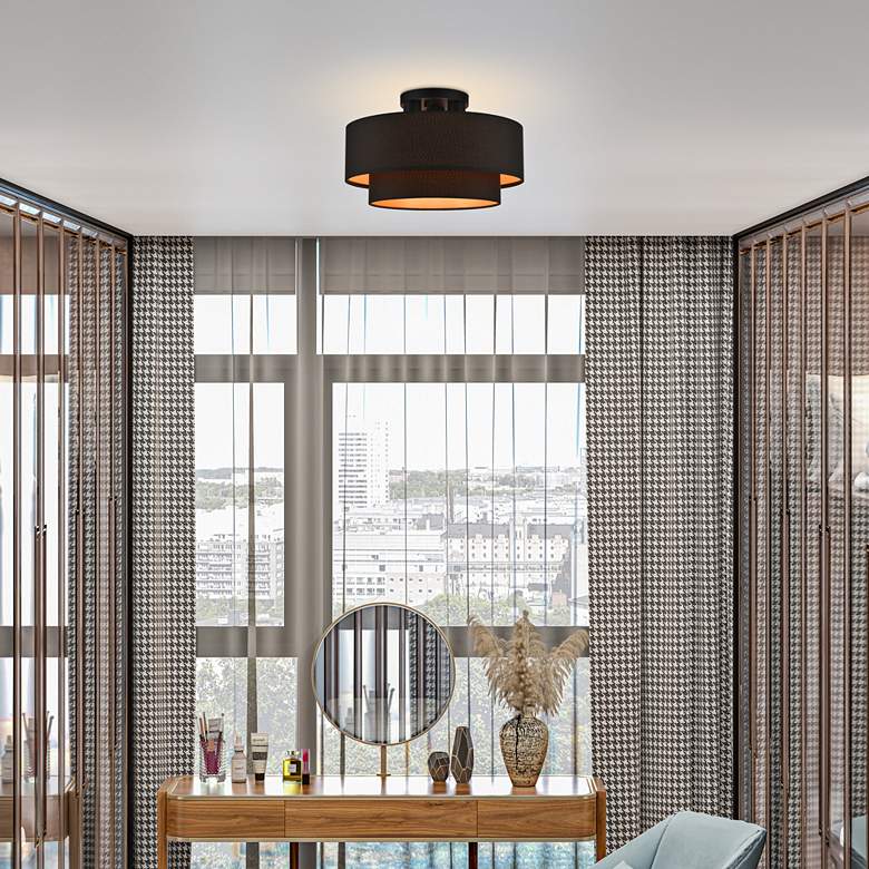Image 1 Sentosa 15" Wide Black 2-Tier Drum Ceiling Light in scene