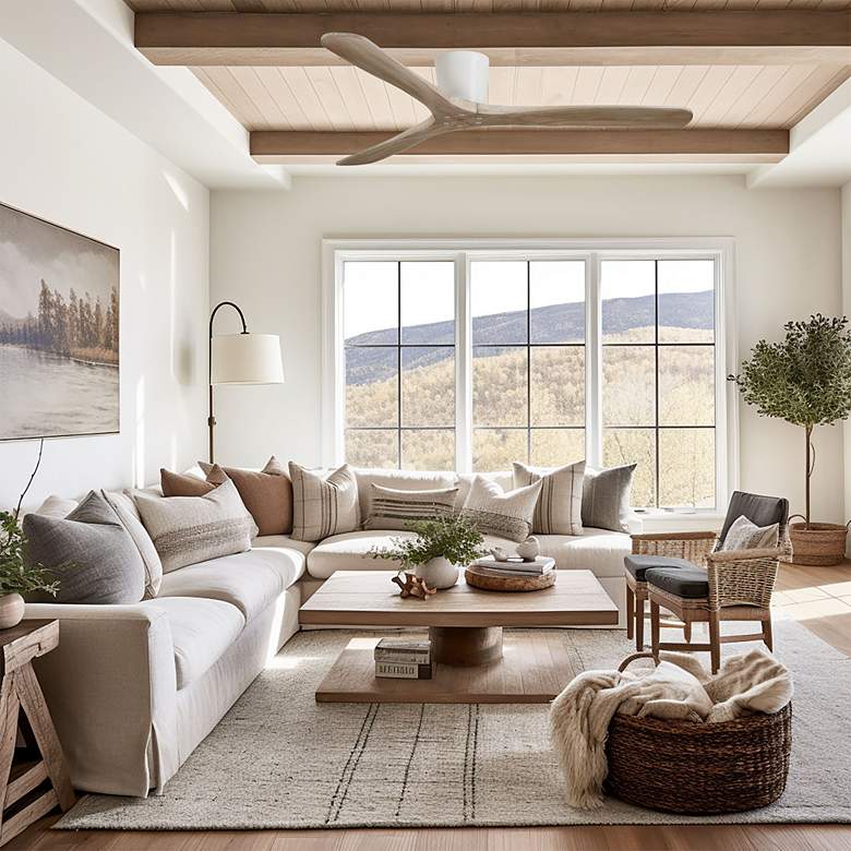 Image 1 60" Minka Aire Avtur Flat White Damp Hugger Ceiling Fan with Remote in scene