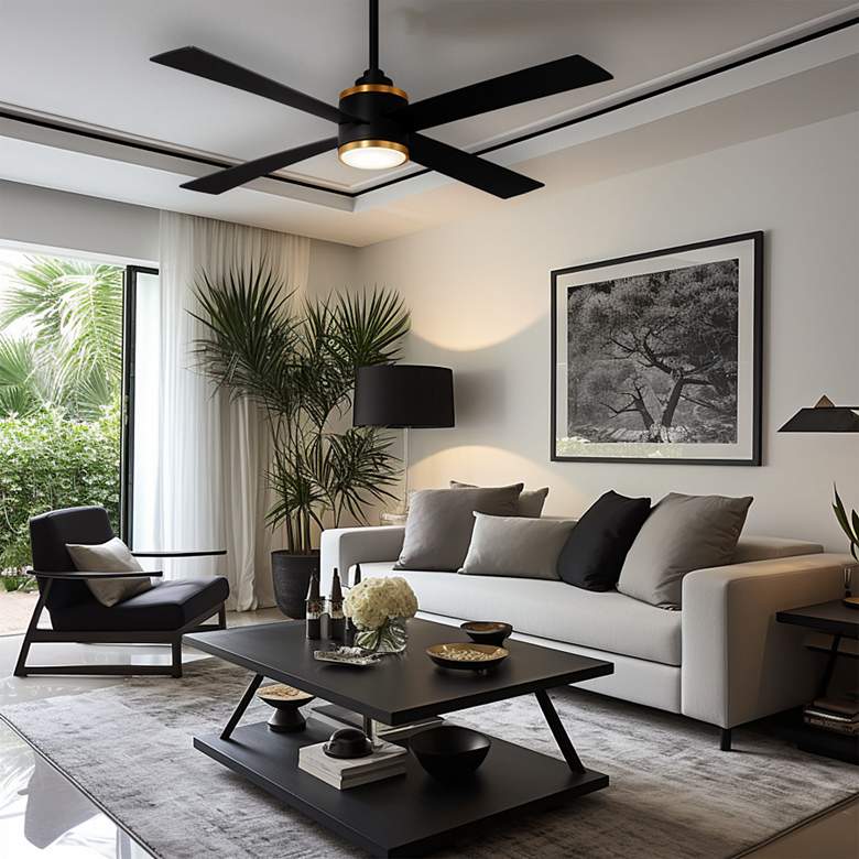 Image 1 54" Minka Aire Falco Coal and Brass LED Indoor Ceiling Fan in scene