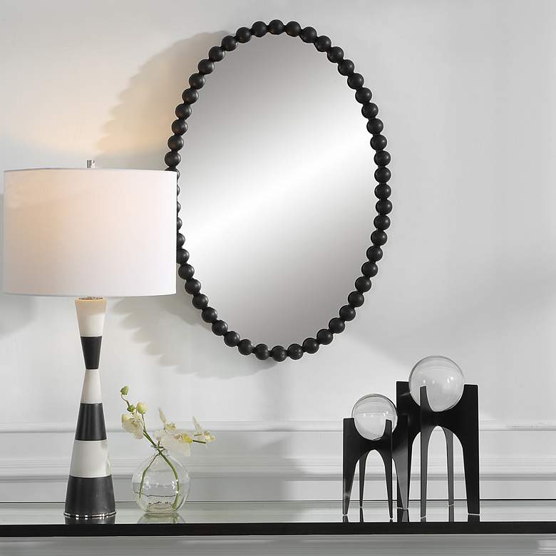 Image 1 Serna Matte Black 20" x 30" Beaded Oval Wall Mirror in scene