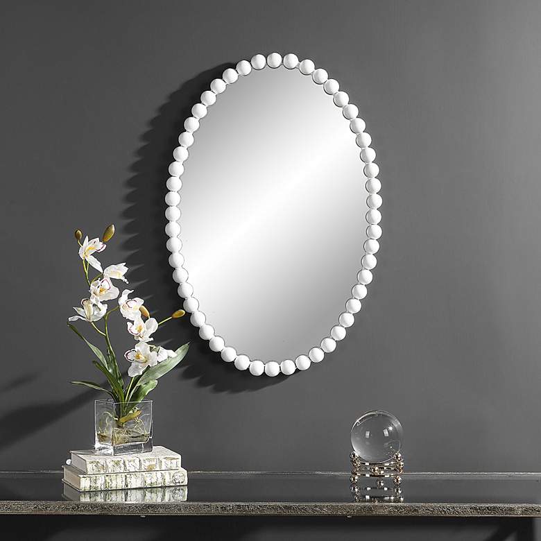 Image 1 Serna Matte White 20" x 30" Beaded Oval Wall Mirror in scene
