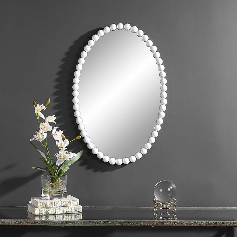 Image 1 Uttermost Serna Matte 20" x 30" White Beaded Oval Wall Mirror in scene