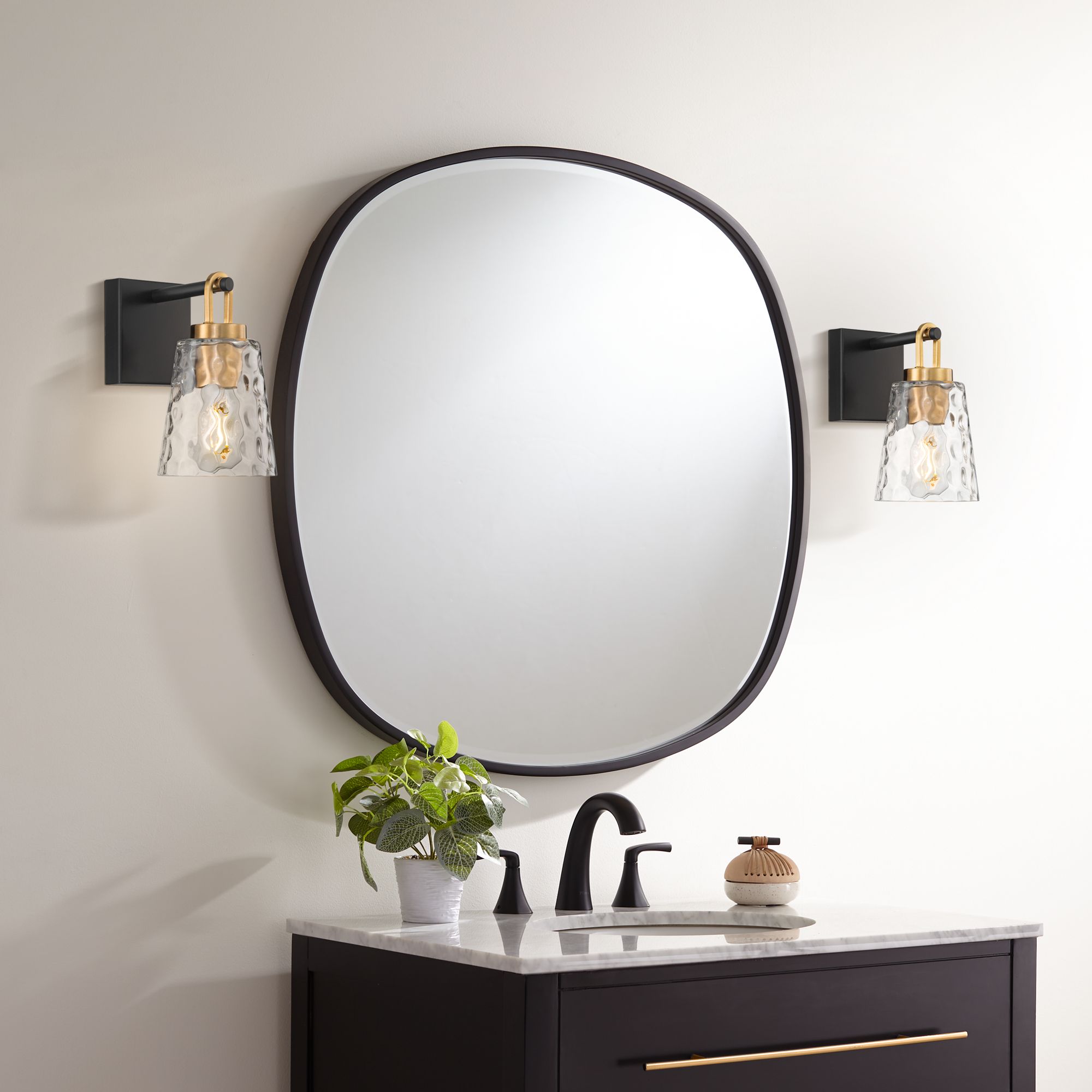 Thumbnail1 of Possini Euro Shadia 9" High Black and Brass Wall Sconce in scene