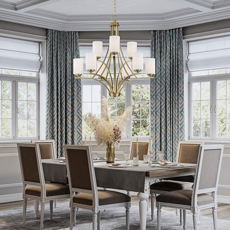 Image 1 Maxim Deven 32" Wide Satin Brass 9-Light Chandelier in scene